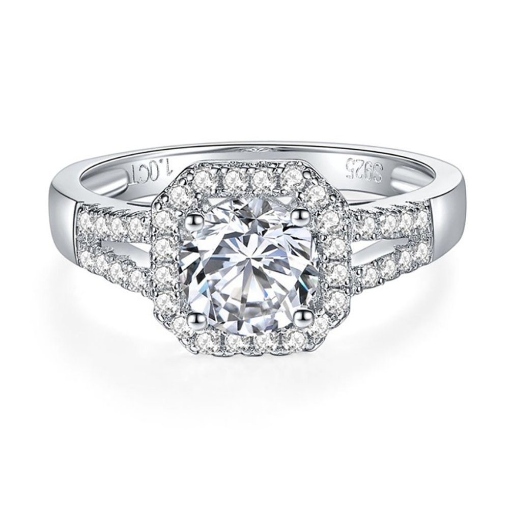 Certified 1ct. t.w. Moissanite Diamond Square Halo Wedding Engagement Ring NEW - Picture 8 of 13